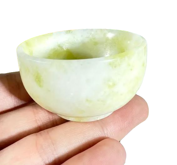 1pc Natural Crystal Green Jade Bowl and Quartz Cup Set - Reiki Healing